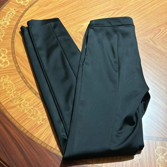 Theory Satin Skinny Zip-Cuff High-Rise Stretch black Trouser Pants sz.00